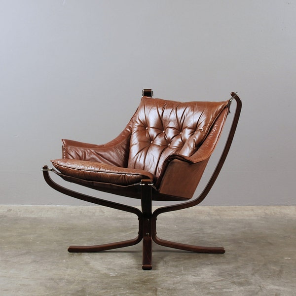 SALE: Sigurd Ressell Falcon Chair in Chestnut-Brown Leather and Rosewood