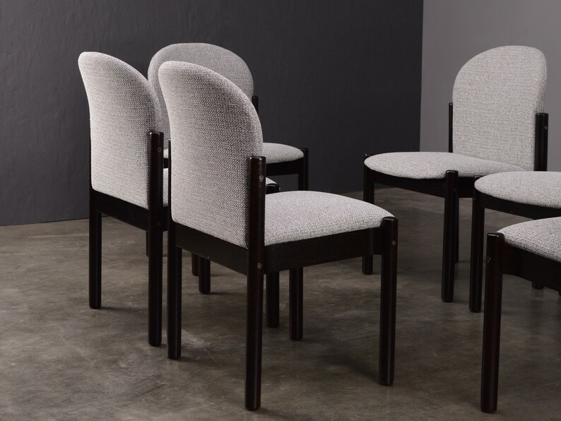 6 Vintage Swedish Post-Modern Dining Chairs Gray Upholstery Restored image 6