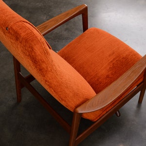 Folke Ohlsson Mid-Century Modern Lounge Chair Recliner Orange Chenille image 7