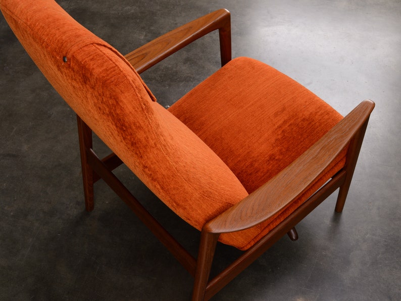 Folke Ohlsson Mid-Century Modern Lounge Chair Recliner Orange Chenille image 7