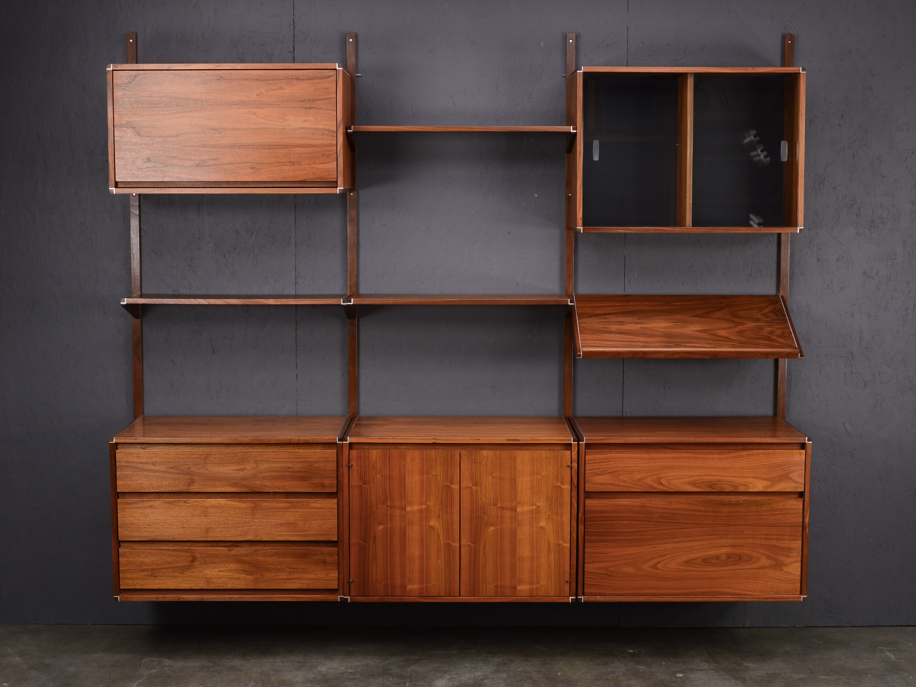 8ft Barzilay Walnut Mid century Modern Wall Unit Etsy