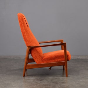 Folke Ohlsson Mid-Century Modern Lounge Chair Recliner Orange Chenille image 2