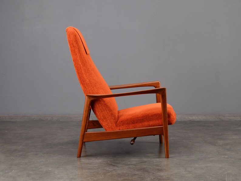 Folke Ohlsson Mid-Century Modern Lounge Chair Recliner Orange Chenille image 2