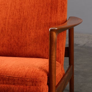 Folke Ohlsson Mid-Century Modern Lounge Chair Recliner Orange Chenille image 5