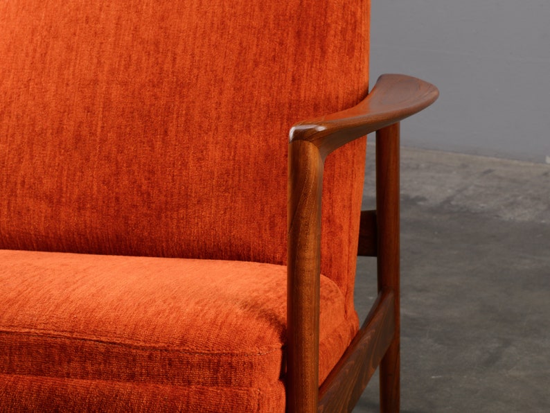 Folke Ohlsson Mid-Century Modern Lounge Chair Recliner Orange Chenille image 5