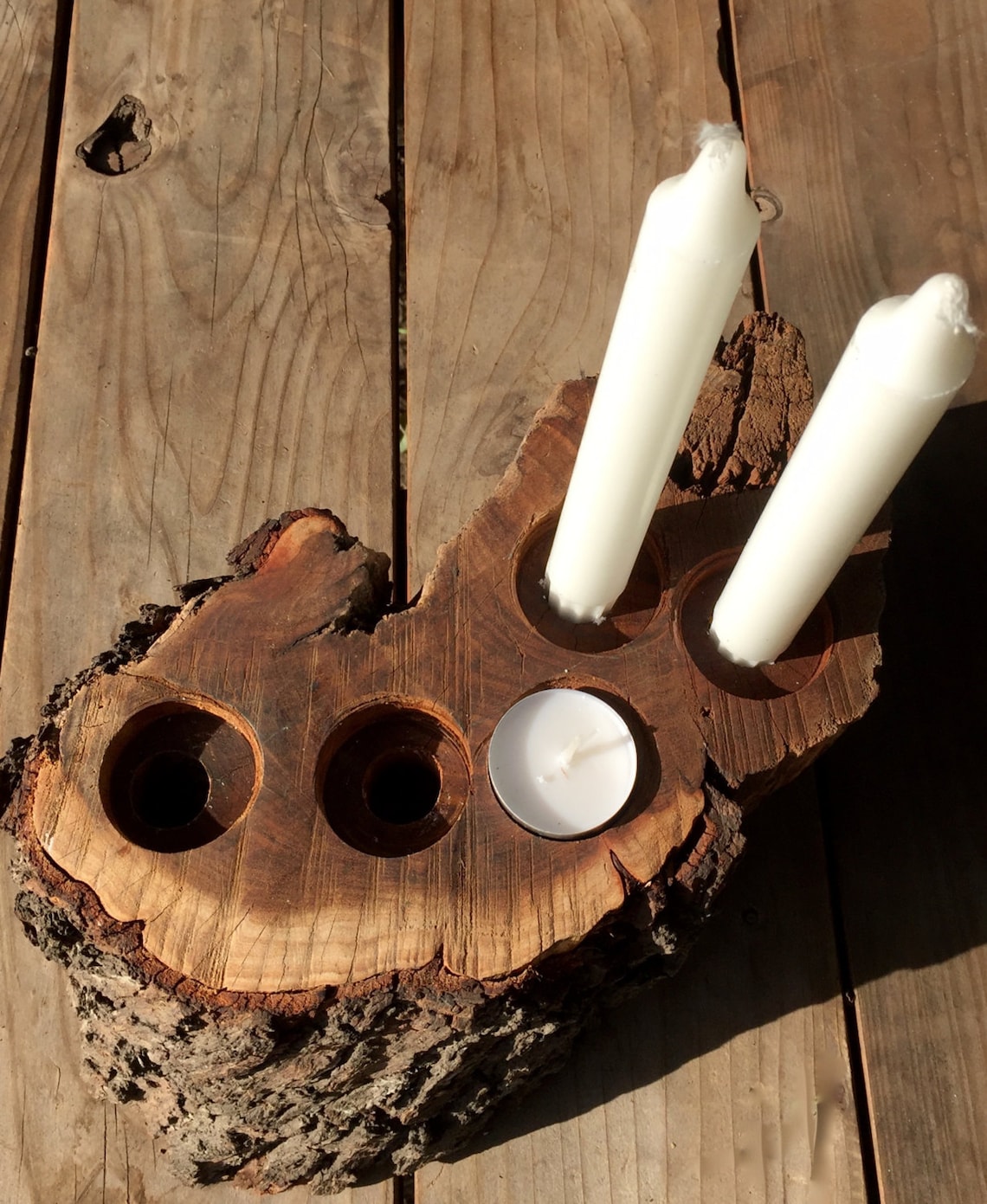 Tree Stump Candle Holder Reversible Taper/Tealight Candelabra Etsy