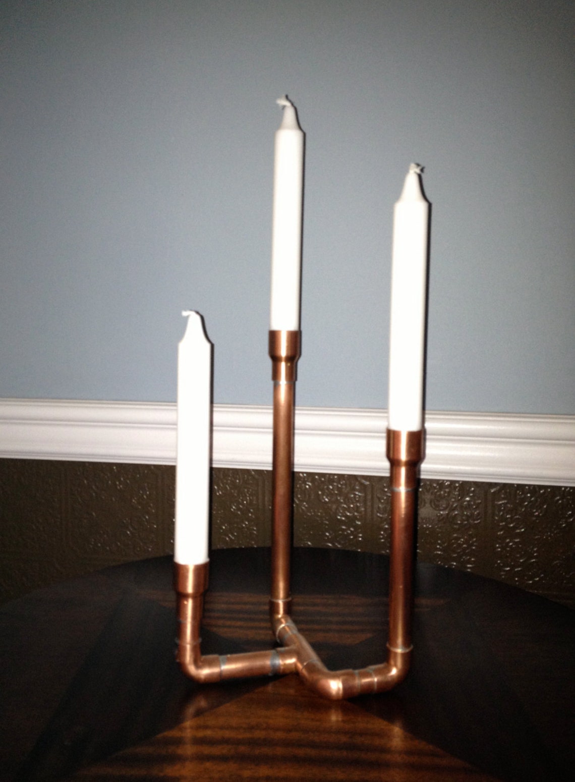 Industrial Copper Pipe Candle Holder Holiday Candelabra Etsy