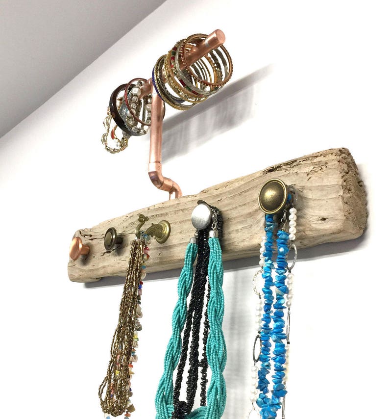 Driftwood & Copper Pipe Wall Jewelry Hanger Dorm Space Saver Etsy