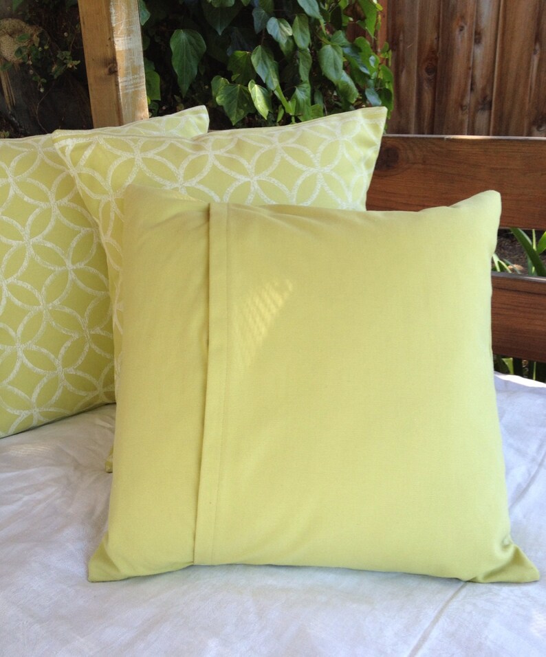 Chartreuse Green Pillow Covers 2 PC Set HandPrinted White Geometric Circles And Squares Patterns Greenery Cottage Decor Housewarming Gift