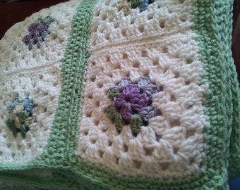 Granny Square Crocheted  Honeydew  Afghan