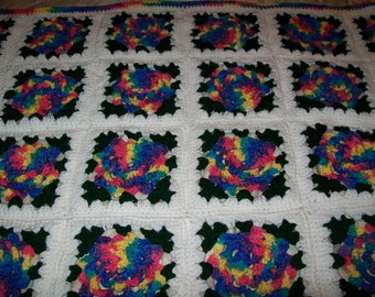 Crocheted Baby Blanket Multicolored Roses