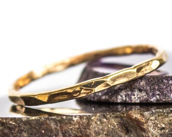 Hammered Gold Stacking Thin Gold Ring