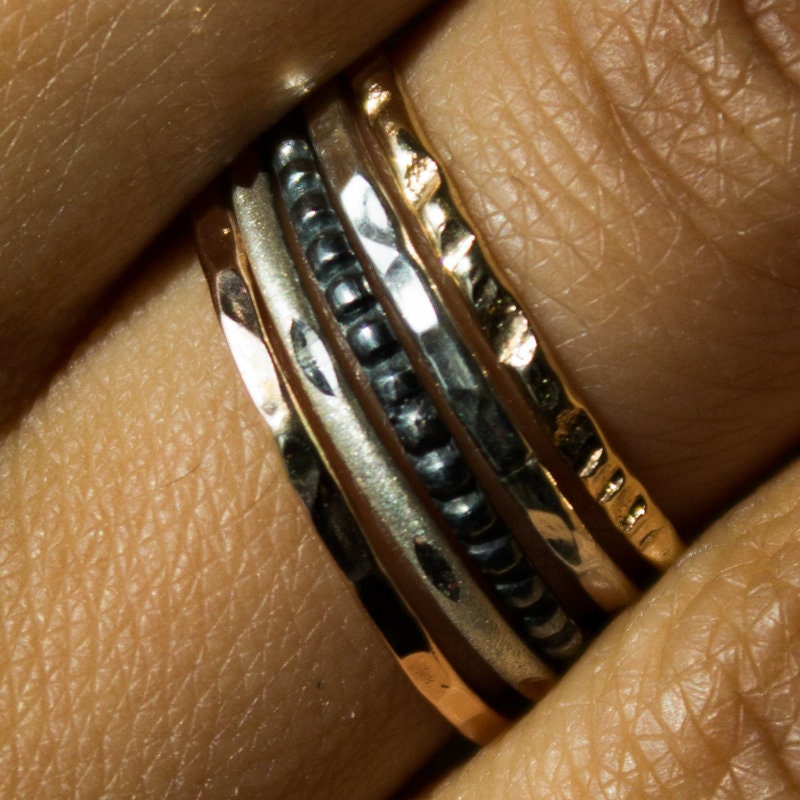 Unique Stacking Rings Textured Thin Stackable Ring Set Vivid | Etsy