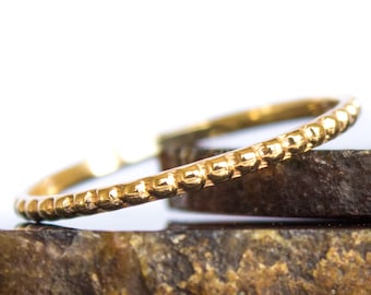 10k Gold Beaded Stacking Ring – Thin Wedding Band, Size 3-8