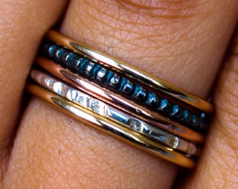 Gold and Silver Ring Set Mixed Metal Stackable Ring Set