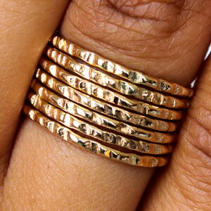Stack Ring Gold - Coin Edge Hammered 7 Band Set