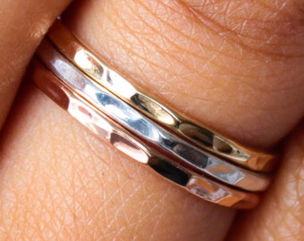 Thin Gold Ring - Tri Color Stack Ring Set