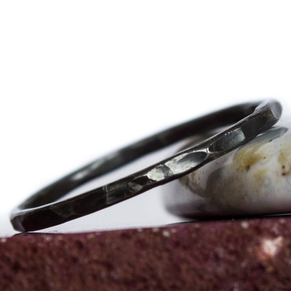 Hammered Silver Ring - Oxidized