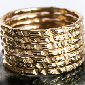 Stack Ring Gold - Coin Edge Hammered 7 Band Set - Etsy