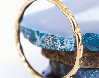 Hammered Thin Gold Stacking Ring (1) One Ring