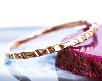 Hammered Rose Gold Ring Thin Rose Gold Ring Hammered Gold Ring for Women Plain Gold Ring Hammered Gold Stacking Ring Gift for Her Gold Band