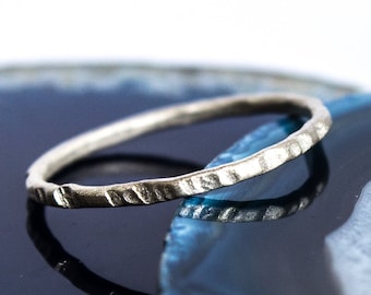 Brush Finished Hammered Silver Stacking Ring