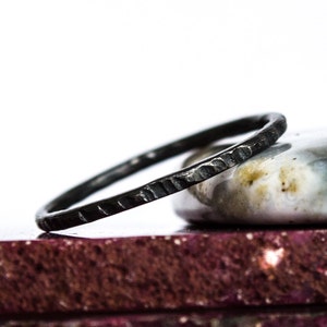 Oxidized Hammered Sterling Silver Stacking Ring