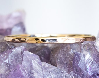 Solid 10k Hammered Thin Gold Stack Ring Sz 3 thru 8