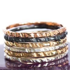 Mixed Metal Ring Set Multi-Color Rings Gold Stacking Rings Set - 925/Gold Rings Stacking Rings Set 6 Hammered Bands Stackable Gift for Women
