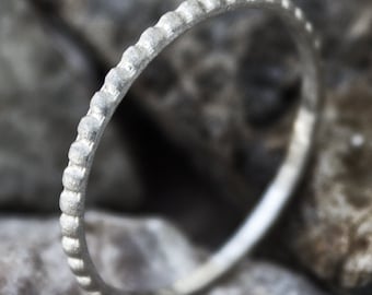 Brushed Finish Sterling Silver Beaded Stacking Ring