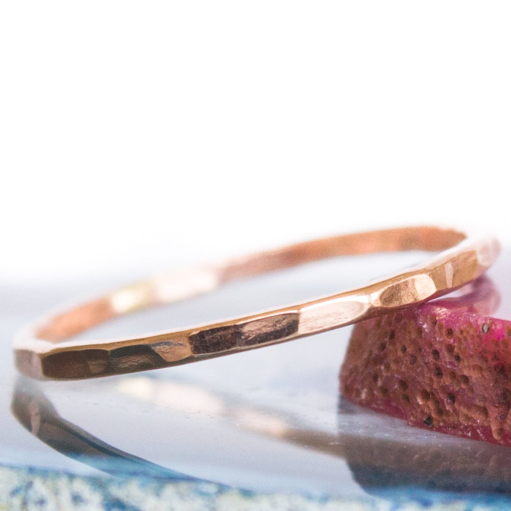 Hammered Rose Gold Ring for Women Thin Rose Gold Ring Rose Etsy