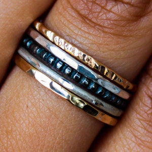 Mixed Metal Stacking Rings Set Gold & Sterling Silver Stack Ring Set Stackable Mixed Metal Ring Set 5 Band Stack Rings Set Stacking Ring Set