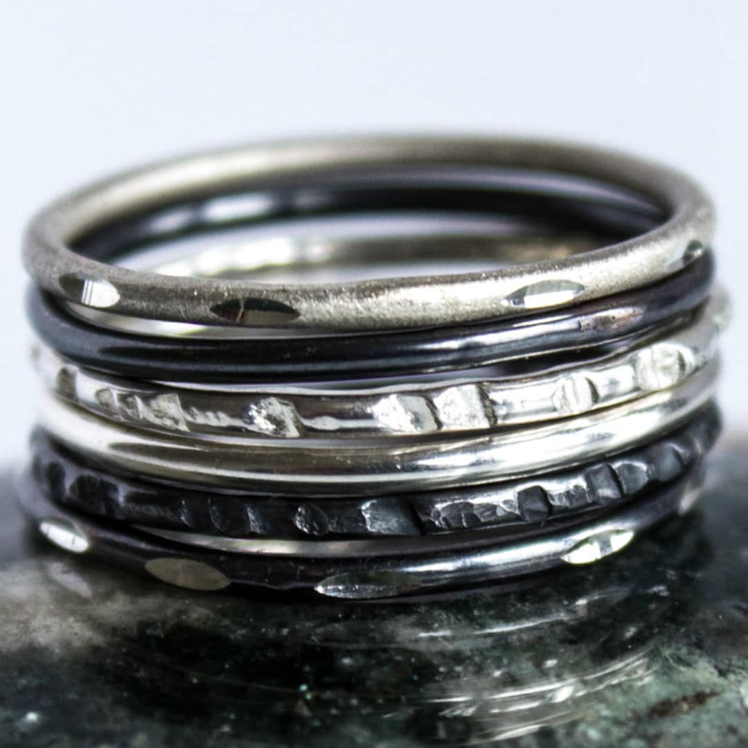 Blackened Silver Ring Set Sterling Silver Rings Mixed Black - Etsy