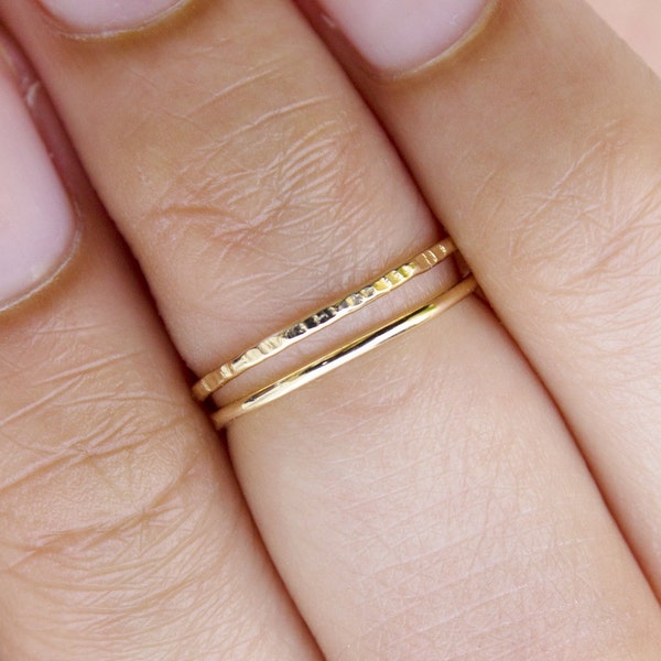 Mid Finger Ring Gold Knuckle Ring 4 Women Gold Midi Ring for Women Adjustable Gold Midi Ring Set Gold Fill Hammered/Smooth Faux Double Stack