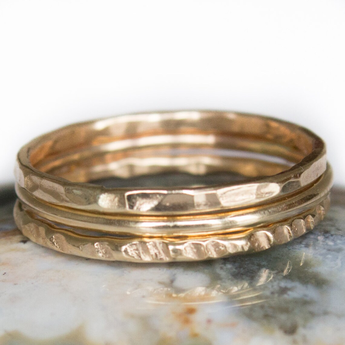 Set of 3 Polished Hammered Thin Gold Stack Ring Set Gift for Etsy