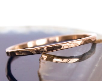 10k Rose Gold Hammered Stack Ring, Handmade Band (Sizes 9-12)
