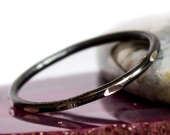 Oxidized  Blackened Diamond Cut Sterling Silver Stackable Band Ring