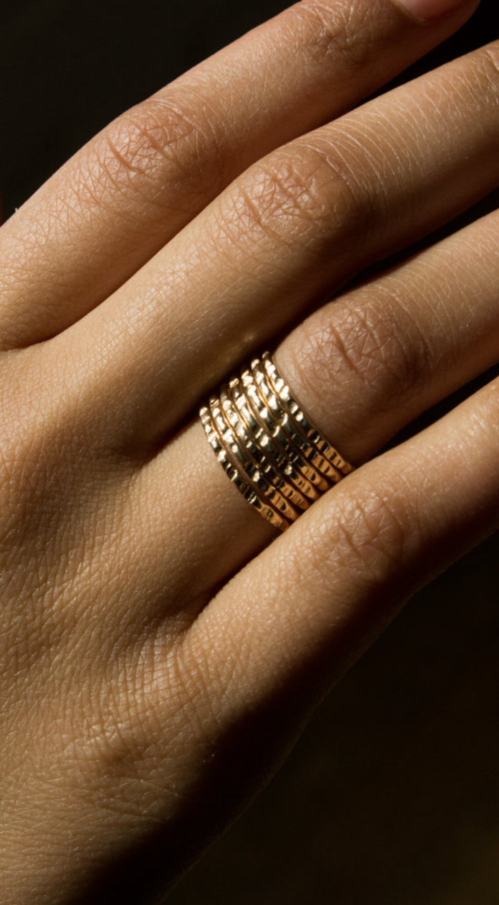 Stack Ring Gold - Coin Edge Hammered 7 Band Set - Etsy