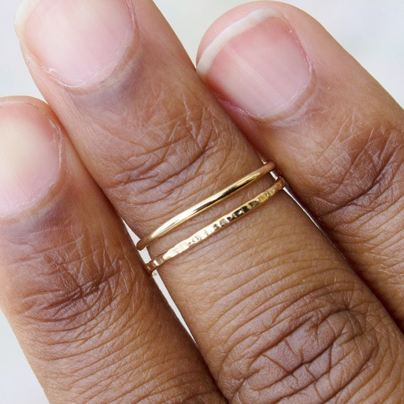 Milieu doigt bague darticulation or bague 4 femmes Midi or bague pour femme Bague reglable or Midi ensemble or remplir martele Smooth Faux Double Stack Etsy France