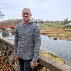 Man hoody knitted from wool with plaits sweater Christmas gift