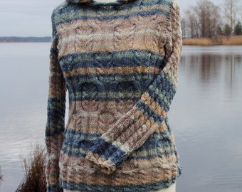 Woman sweater knitted green / blue/  beige hoody with plaits color, size changable Christmas gift