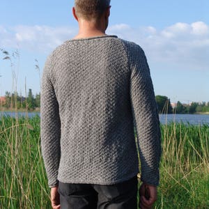 Man sweater gray knitted from wool with plaits Christmas gift image 4