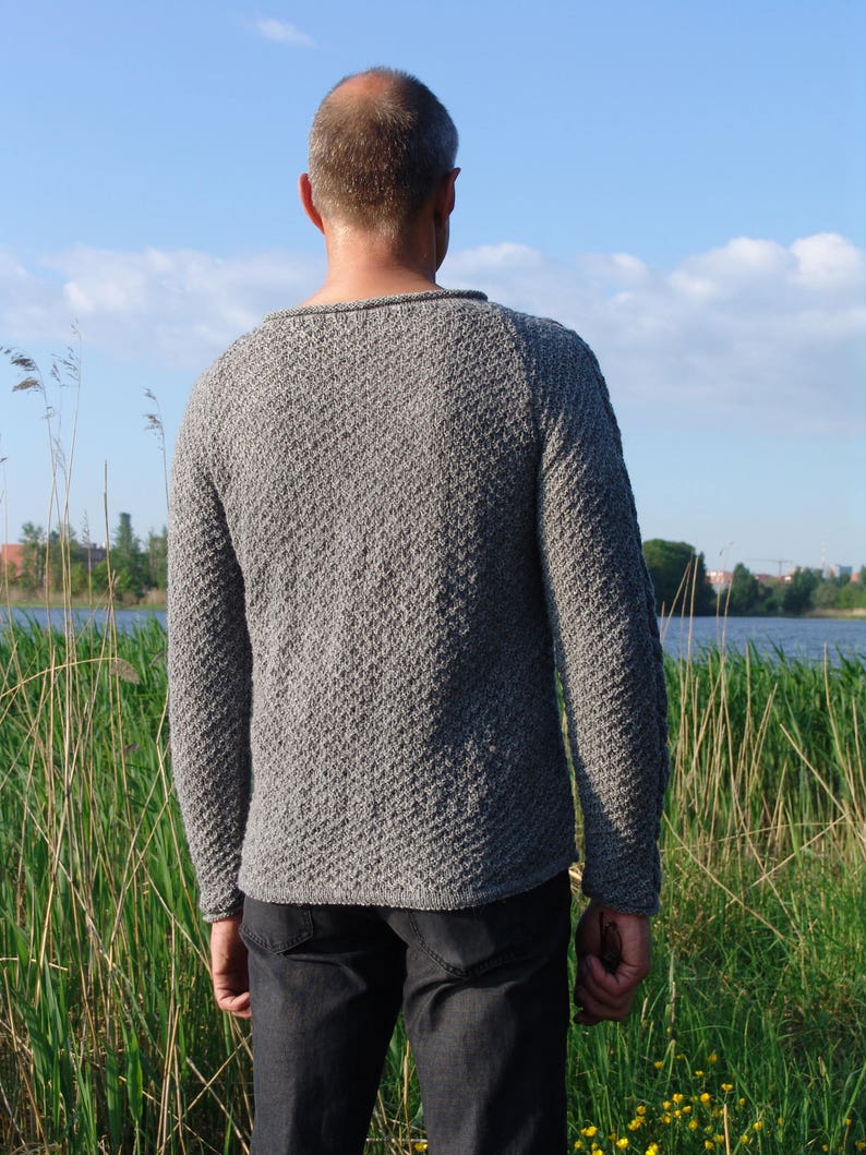 Man sweater gray knitted from wool with plaits Christmas gift image 4