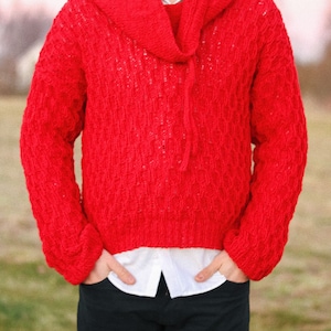 Man knitted from wool with plaits sweater red Christmas gift