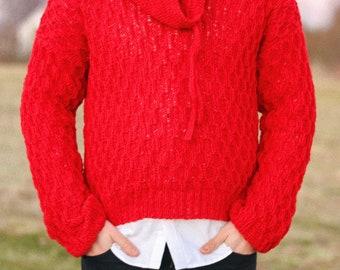 Man knitted from wool with plaits sweater red Christmas gift