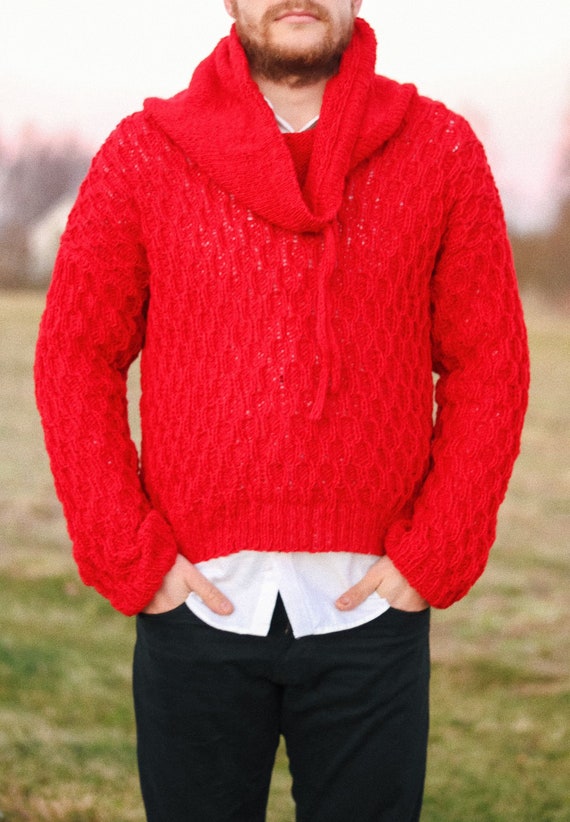 Hombre tejido de lana con trenzas sueter rojo regalo de Navidad Etsy Espana
