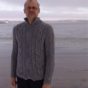 Man jacket gray wool knitted with zipper winter sweater cardigan christmas gift