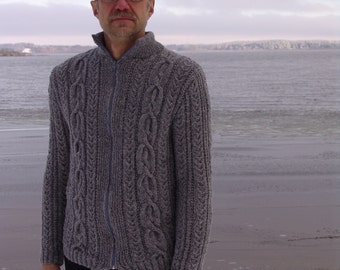 Man jacket gray wool knitted with zipper winter sweater cardigan christmas gift