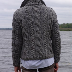 Man jacket gray wool knitted with buttons winter sweater cardigan christmas gift image 2