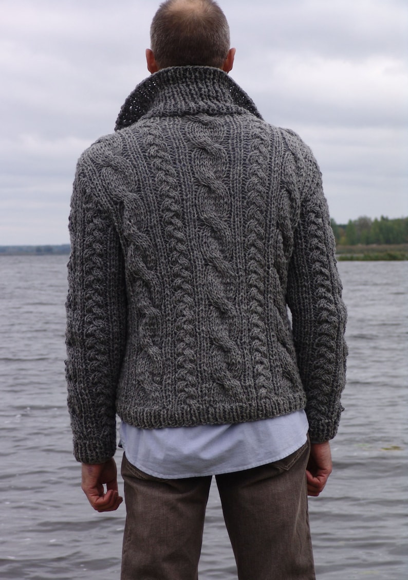 Man jacket gray wool knitted with buttons winter sweater cardigan christmas gift image 2